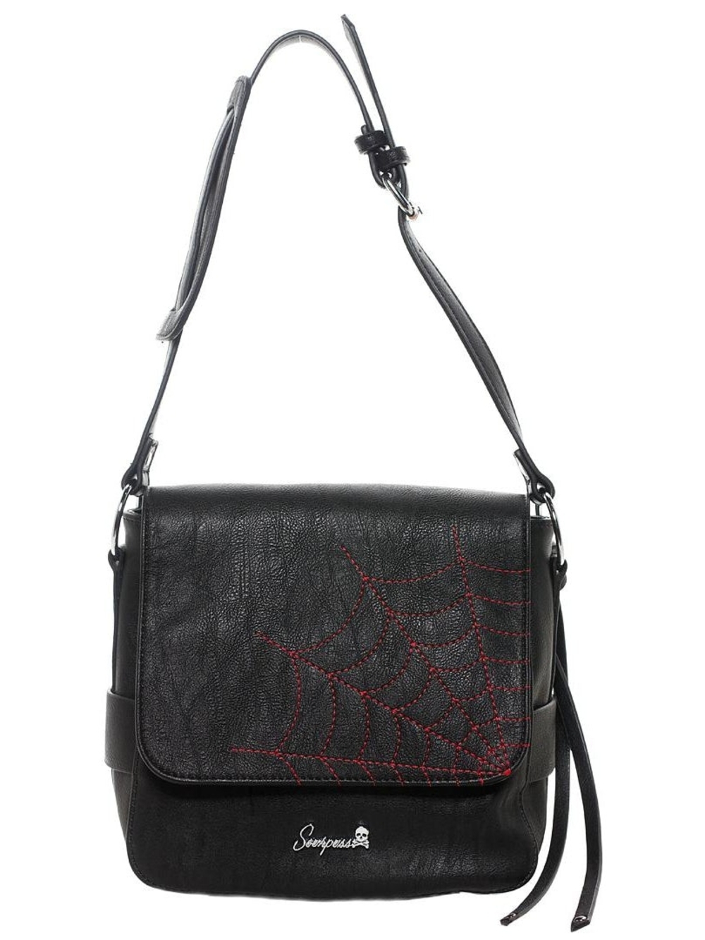 Sourpuss Spiderweb Triumph Shoulder Bag Black Faux Leather Red Web Gothic